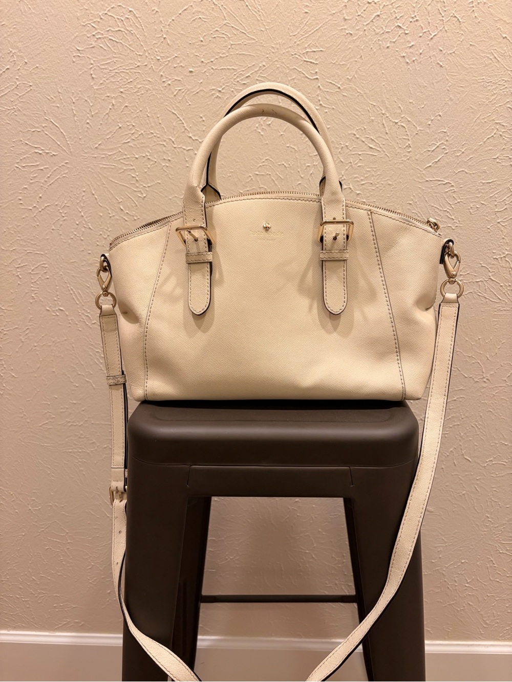 kate spade Cream Leather Satchel with Gold Hardware and Detachable Strap